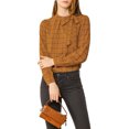 thumbnail image 2 of INSPIRE CHIC Hauts de Travail pour Femmes Carreaux Col à Nœud Papillon Manches Longues Blouses 2TG Brun, 2 of 7