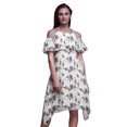 thumbnail image 1 of Bimba White Bird Print Flutter Sleeve Womens Party Tunic Cold Shoulder Midi Dress - Large, 1 of 6