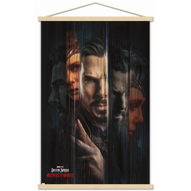 Marvel Doctor Strange dans le Multivers de la Folie - Affiche Murale Teaser en une Feuille, 14,725 Pouces x 22,375 Pouces, Présentant un design Sombre et Lustré avec des images Verticales Superposées de Visages et d'Une Main dans un Geste Mystique, Imprimée sur Papier Haute Résolution pour un art Mural vibrant et une Déco Intérieure.