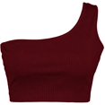 thumbnail image 4 of Débardeurs Courts Sans Manches pour Femmes Aguichant une Épaule T-Shirts Basiques (Rouge Vin, TTG), 4 of 5