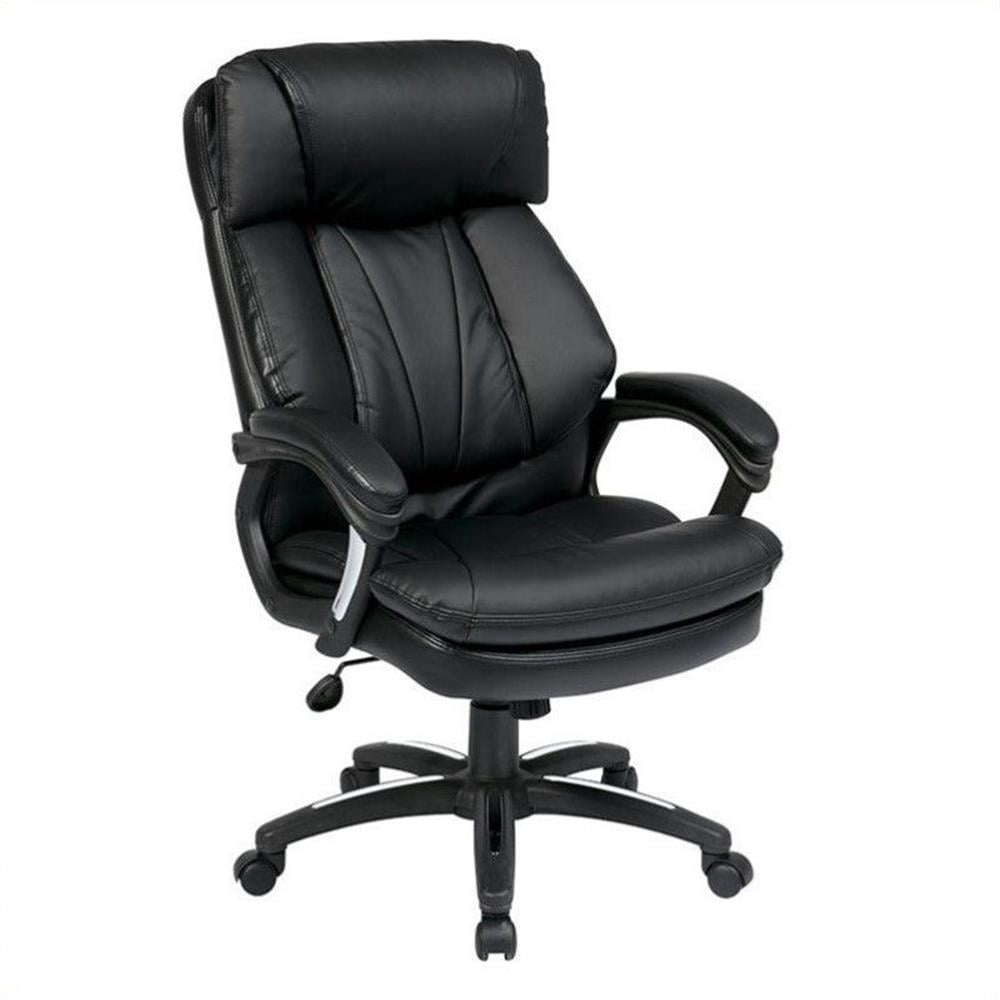 Oversized Faux Black Leather Executive Chair with Padded Loop Arms