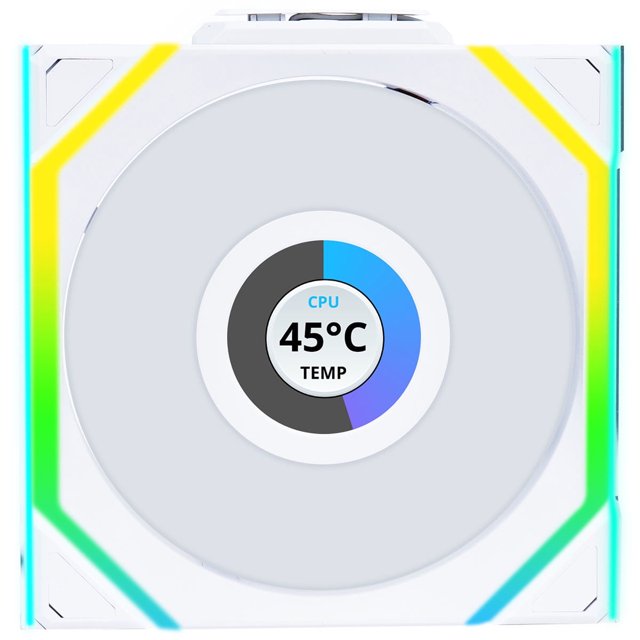 Lian Li 12RSLLCD1W1W Ventilateur Sans Fil 120mm Boîtier ARGB SL-LCD Lame Inversée Simple Blanc