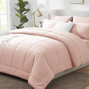 CozyLux Pink King Size Comforter Set - 7 Pieces Bed in a Bag Set King Bedding Sets with All Season Quilted Comforter Flat Sheet Fitted Sheet Pillowcases Blush Pink King