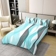thumbnail image 2 of Erosebridal Housse de Couette Cyan Abstraite 100 % Coton Format Double, Housse de Couette Chic Minimaliste 100 % Coton Double, Déco à Rayures Géométriques, Réversible 3 Pcs (Sans Couette), 2 of 8