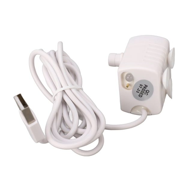 Cat Fountain Water Pump, Pompe de Remplacement Alimentée par USB pour Fontaines d'Eau pour Animaux avec Moteur Sans Balais CC Réglable et Fonctionnement Silencieux. Fabriquée en Matériau ABS durable, Dotée d'Un Cordon d'Alimentation de 148,5 cm, Compatibilité Basse Tension et Ajustement Universel pour Divers Modèles de Fontaines. Comprend une Pompe Compacte Blanche avec Étiquette CQ visible.