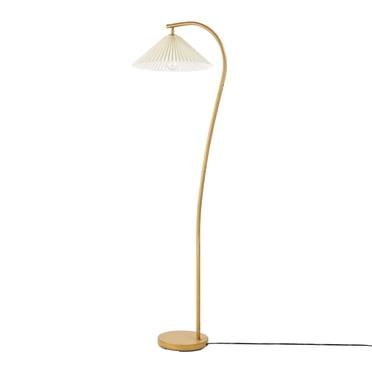 Globe Electric Novogratz x Globe 62" Wood Toned Floor Lamp with White Pleated Fabric Shade