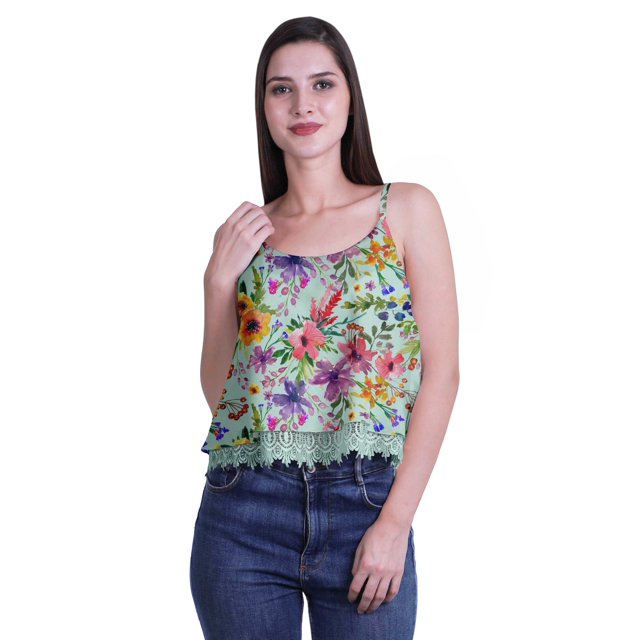 Moomaya Printed Womens Spaghetti Strap Crop Top Cami Summer Tops