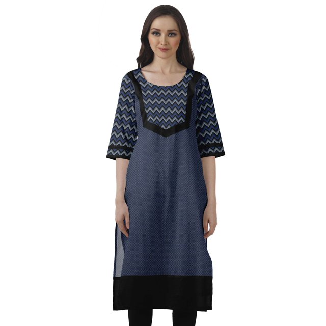 Moomaya Robes Indiennes pour Femmes Décontractées d'Été Imprimées Manches 3/4 Longue Kurta