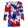 thumbnail image 5 of Frostluinai Chemises pour Femmes Chemises Rouges Blanches et Bleues Manches 3/4 Col Ras du Cou Hauts du 4 Juillet Grande Taille T-Shirts Graphiques de la Fête de l'Indépendance, 5 of 5