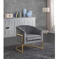 thumbnail image 2 of Meridian Furniture Carter Collection Fauteuil d'Appoint Moderne / Contemporain Rembourré en Velours à Dossier Tonneau avec Base en Acier Inoxydable Doré, Gris, 29 Pouces L x 27.5 Pouces P x 31 Pouces H, 2 of 2