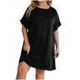 thumbnail image 1 of Ersazi Robe d'Automne pour Femmes Grande Taille Femmes Ample à Col Rond d'Été à Manches Courtes en Coton et Lin en Liquidation Noir 5TG, 1 of 9