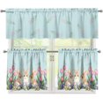 thumbnail image 1 of Easter Day Cute Bunny Window Treatment Tiers for Kitchen Living Room Decor Flower Rabbit Window Curtain Set of 3,Rod Pocket Kitchen Curtain Valance and Tiers Set,Size S, 1 of 4