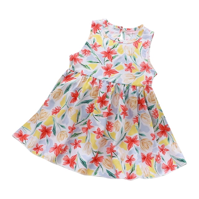 Yanlir Robe d'Été Sans Manches à Encolure Ronde pour Tout-Petites Filles 1-7 Ans, Robe Décontractée à Imprimé Graphique pour Adorable (Multicolore#4, 4 Ans)