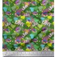 thumbnail image 1 of Soimoi Green Satin Silk Fabric Text,Lips & Heart Print Fabric by Yard 42 Inch Wide, 1 of 3