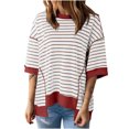thumbnail image 2 of RXIRUCGD Hauts pour Femmes Décontractés Col Rond Manches Mi-Longues Ourlet Rayé Pull Tendance T-Shirts Blouse, Rouge, Taille : L, 2 of 6