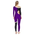 thumbnail image 2 of Raenseen Womens' Long Sleeve Unitard Gymnastics Ballet Dance Bodysuit Metallic Color Block Jumpsuit Purple S, 2 of 5
