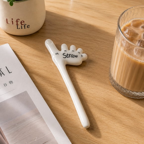 Cute Foot Shaped Ceramic Straw Stirrer Coffee Tea Decor