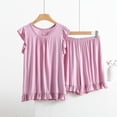 thumbnail image 2 of AherBiu Ensembles de Pyjama Grande Taille pour Femmes 2 Pcs Col Ras du Cou Manches Courtes à Revers Hauts à Volants avec Shorts de Pyjama Vêtements d'Intérieur Vêtements de Nuit, 2 of 7