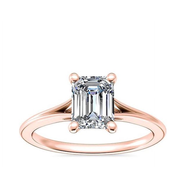 1.00 Carat Excellent Emerald Cut Real Diamond Latest Design Solitaire Engagement Ring for Ladies Solid 14K Rose Gold Size 7.5