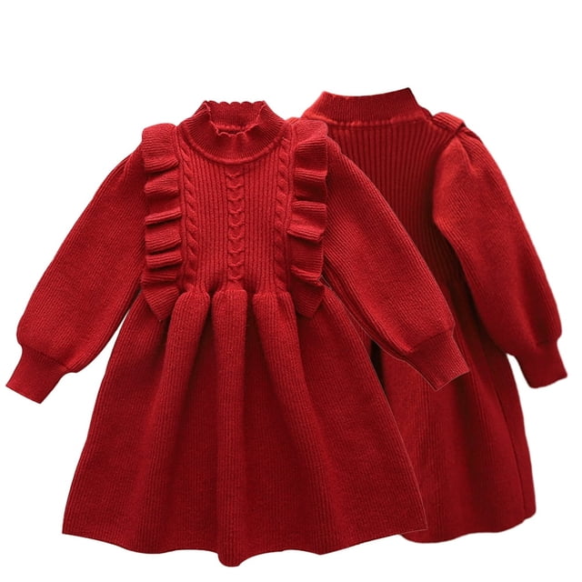 Robe Tricotée pour Filles 1-6T Bébé Automne Hiver Robe Chandail Douce Jupe Tutu Décontractée Robe Chandail Manches Longues Tricotée Unie