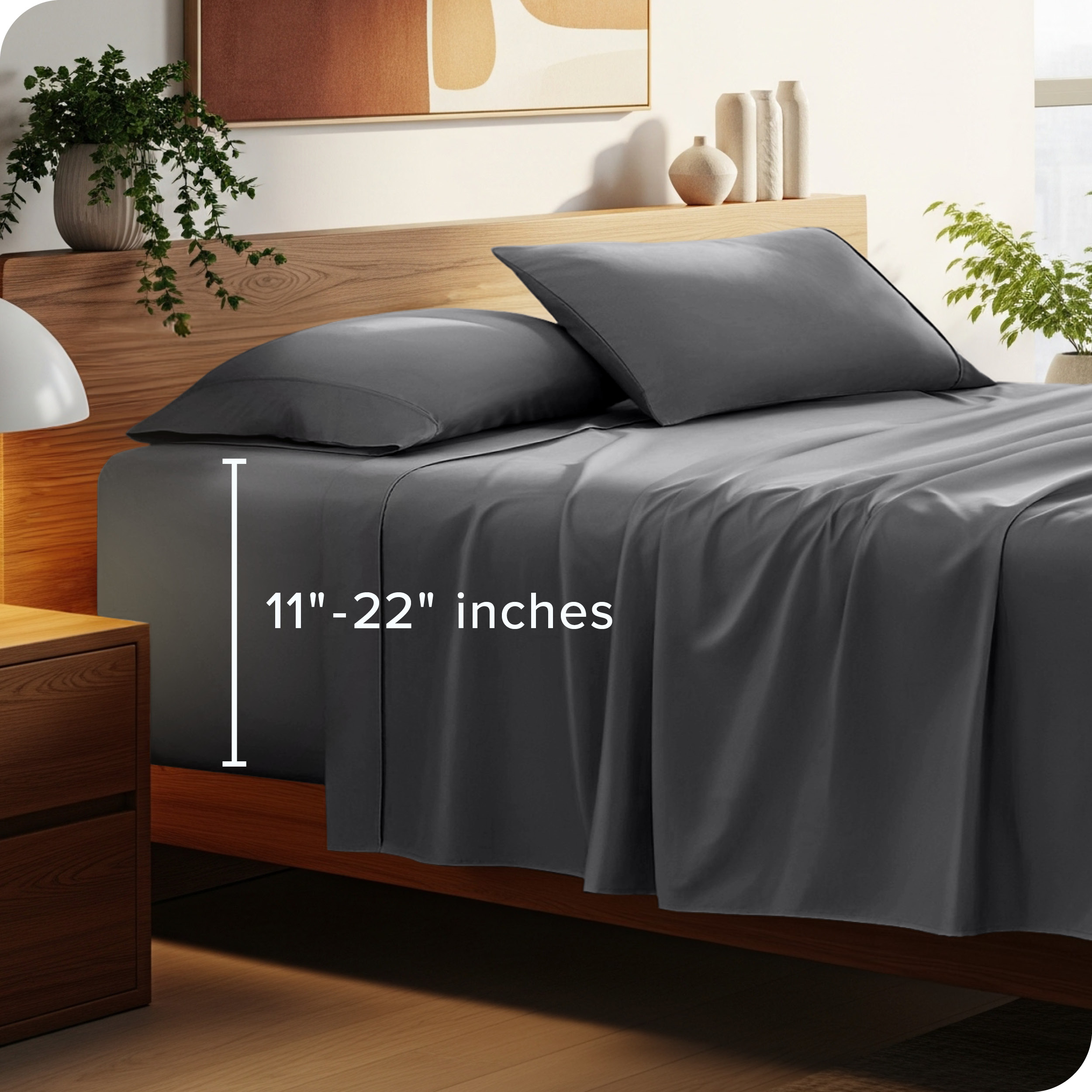 Bare Home 22" Extra Deep Pocket Sheet Set - Premium 1800 Collection - Ultra-Soft - Twin XL, Gray