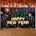 thumbnail image 1 of Colorful Fireworks 2026 New Year Banner Shiny Stars Happy New Year Display Champagne Glass Design Party Balloons 2026 Celebration Backdrop for New Year Party 2026 Celebration New Year Eve Event, 1 of 5