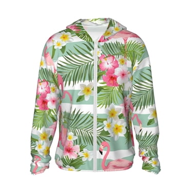 Vsdgher Tropical Flamingo Print Adult Hoodie Shirts Rash Guard for Men Women,Long Sleeve Sun Protection Fishing Shirts for Athletic Running Swim-Medium