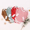 thumbnail image 2 of Baby Fashion Solid Color Jumpsuits Girl’s Casual Round Neck Long-sleeved Triangle Wrapped Romper, 2 of 4