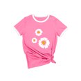 thumbnail image 3 of Women Floral Daisy Print Color Block Short Sleeve Crew Neck Summer Tee Shirt, 3 of 3