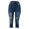 thumbnail image 4 of Bmisegm Women Casual Simple Fashion Ripped Old Elastic Mid Rise Pocket Cropped Jeans Y2K Jeans for Women Blue XL, 4 of 8
