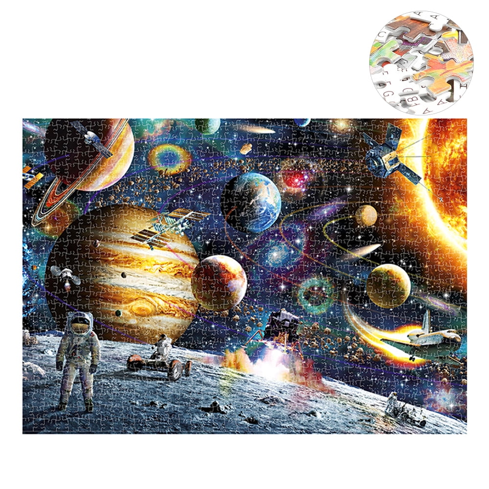 1000 Piece Puzzles with Poster for Adults Kids Educational Jigsaw Puzzle Family Game Home Decoration (Space Tourist 27.6 * 19.7in)