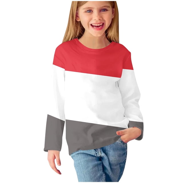 Chandail à Col Rond pour Bébé Fille en Liquidation, Chandails à Manches Longues à Imprimés pour Filles, Jolis Chandails à Col Rond, Hauts Habillés Décontractés, Chemisiers, Vêtements, Chandail pour Enfants, Rouge, 9T