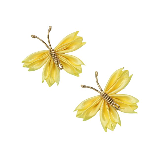 2 Pcs Pinces à Cheveux Papillon Cheveux Bouclés Accessoires de Coiffure Mignons Satin Jaune