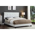 thumbnail image 1 of Logan Adjustable Upholstered Platform Bed with Button Tufted Headboard, Modern Linen & Faux Leather Bed Frame, White, Double, 1 of 1