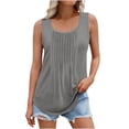 thumbnail image 1 of Plebaso Débardeurs d'Été pour Femmes Sans Manches Plissés Chemises Amples Col Rond Blouse Décontractée Unie P-5TG, 1 of 6