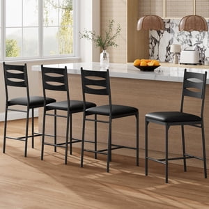 Bar Stools Set of 4, Upholstered Counter Height Bar Stools with Backrest and Footrest, Kitchen Barstools for Island, Counter Bar, Easy Assembly