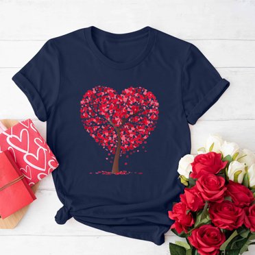 Kayannuo T-Shirts pour Femmes à Imprimé Cœur d'Amour Liquidation Saint-Valentin T-Shirts Graphiques pour Femmes Mode pour Femmes Col Rond T-shirt à Manches Courtes Imprimé Chemise Décontractée Ample Hauts