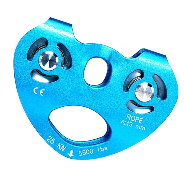 facefd Zip Line Trolley Double Pulleys Hanging Device Caving Tool Rope Fixator 25KN Tandem Wheels Climbing Pulley for Outdoor Use Black Blue