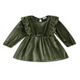 thumbnail image 1 of Toddler Velvet Dress with Ruffle Long Sleeve and  Neck for Baby Girl, 1 of 9