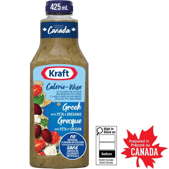 Kraft Calorie-Wise Greek Salad Dressing with Feta and Oregano, 425 mL Bottle