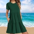 thumbnail image 1 of Pisexur Robes Midi d'Été pour Femmes Décontractées Évasées à Étages Robe T-Shirt Ourlet Ample Manches Courtes Robes de Plage avec Poches, 1 of 6