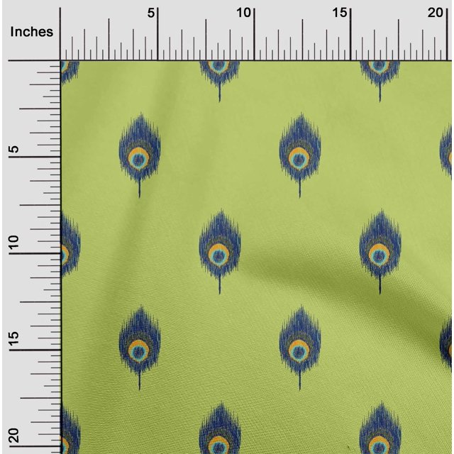 oneOone Cotton Poplin Fabric Peacock Feather Ikat Print Fabric BTY 56 Inch Wide