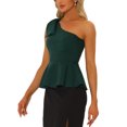 thumbnail image 4 of INSPIRE CHIC One Shoulder Top for Women's Bow Ruffled Peplum Top Dark Green XL, 4 of 6