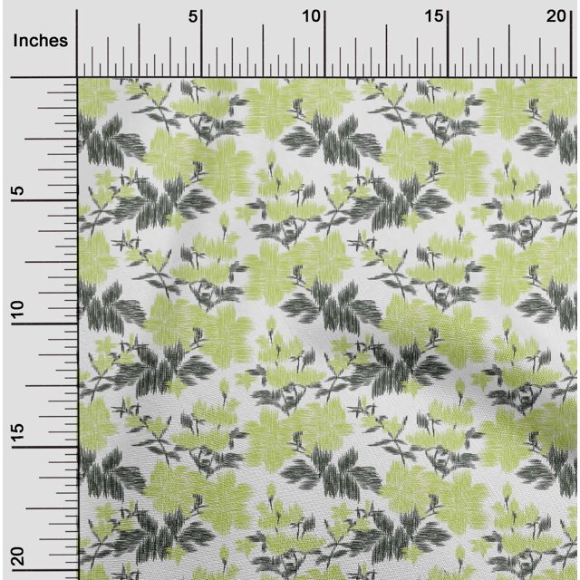 oneOone Cotton Cambric Fabric Leaves & Floral Ikat Print Fabric BTY 56 Inch Wide