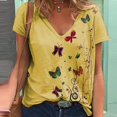 thumbnail image 2 of T-Shirt à Manches Col en V pour Femme, Imprimé Floral, Coupe Ample, Court, 2 of 6