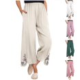 thumbnail image 1 of Womens Wide Leg Cropped Pants Cotton Linen Elastic High Waisted Palazzo Pants with Pockets Pink, 1 of 7