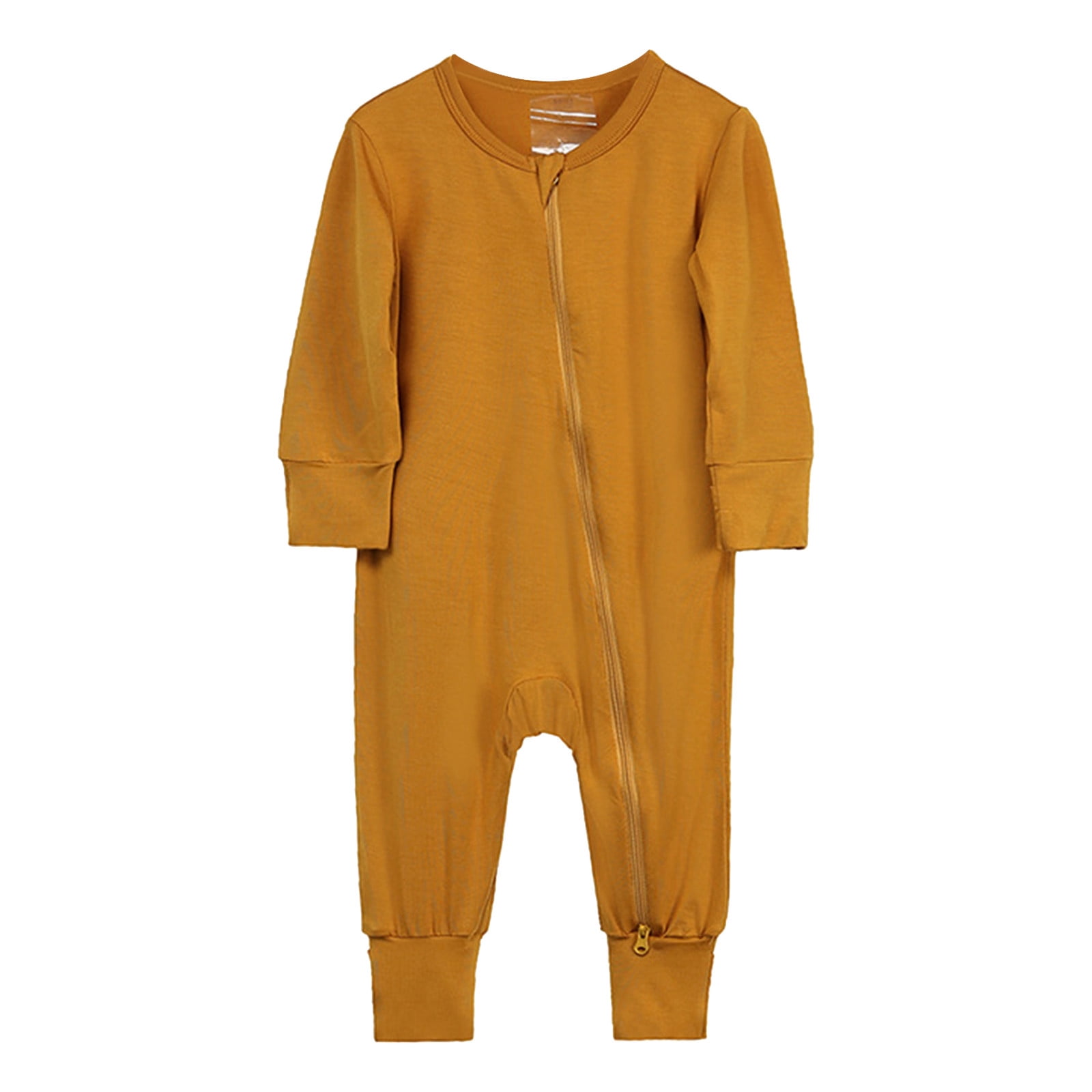 WEIYLL Boys Bodysuits Solid Color Zipper Long Sleeve Sleeper Warm Spring Autumn Gold Baby Playsuit for 0-3 Months