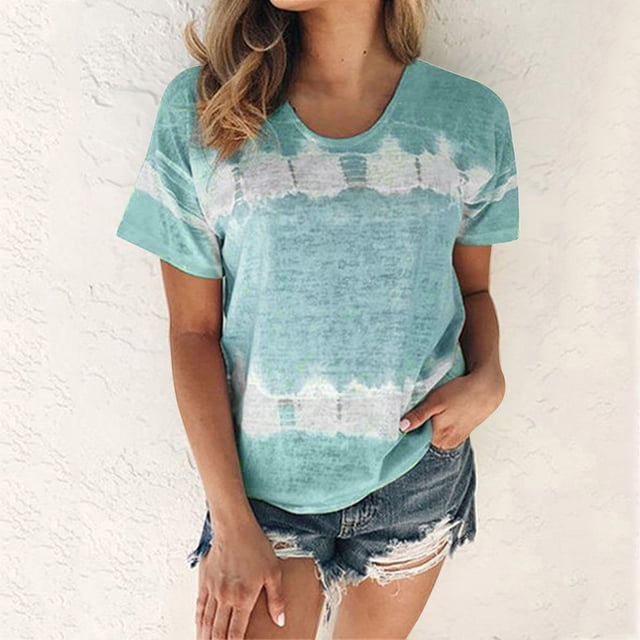 SMihono Hauts pour Femmes Été Décontracté Mode Féminine T-shirt à Manches Courtes Imprimé Col Rond Hauts Décontractés T-shirt Oversize pour Femmes 2023