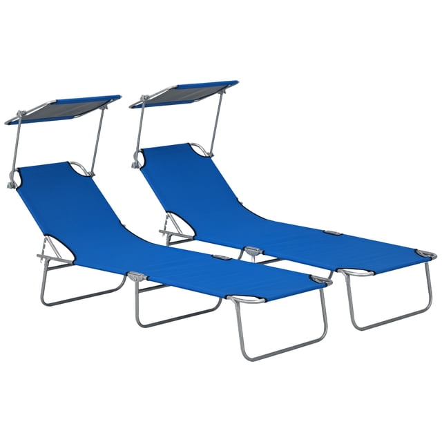 Outsunny 2 Pcs Chaise Longue d'Extérieur, Chaise Longue Pliante Réglable, Bleu