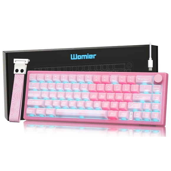 Womier 60% Keyboard QMK/VIA, Pink Gaming Mechanical Keyboard Creamy, Hot Swappable Gasket Mount RGB Wired Jade Key Board & Jelly Translucent Keycaps(